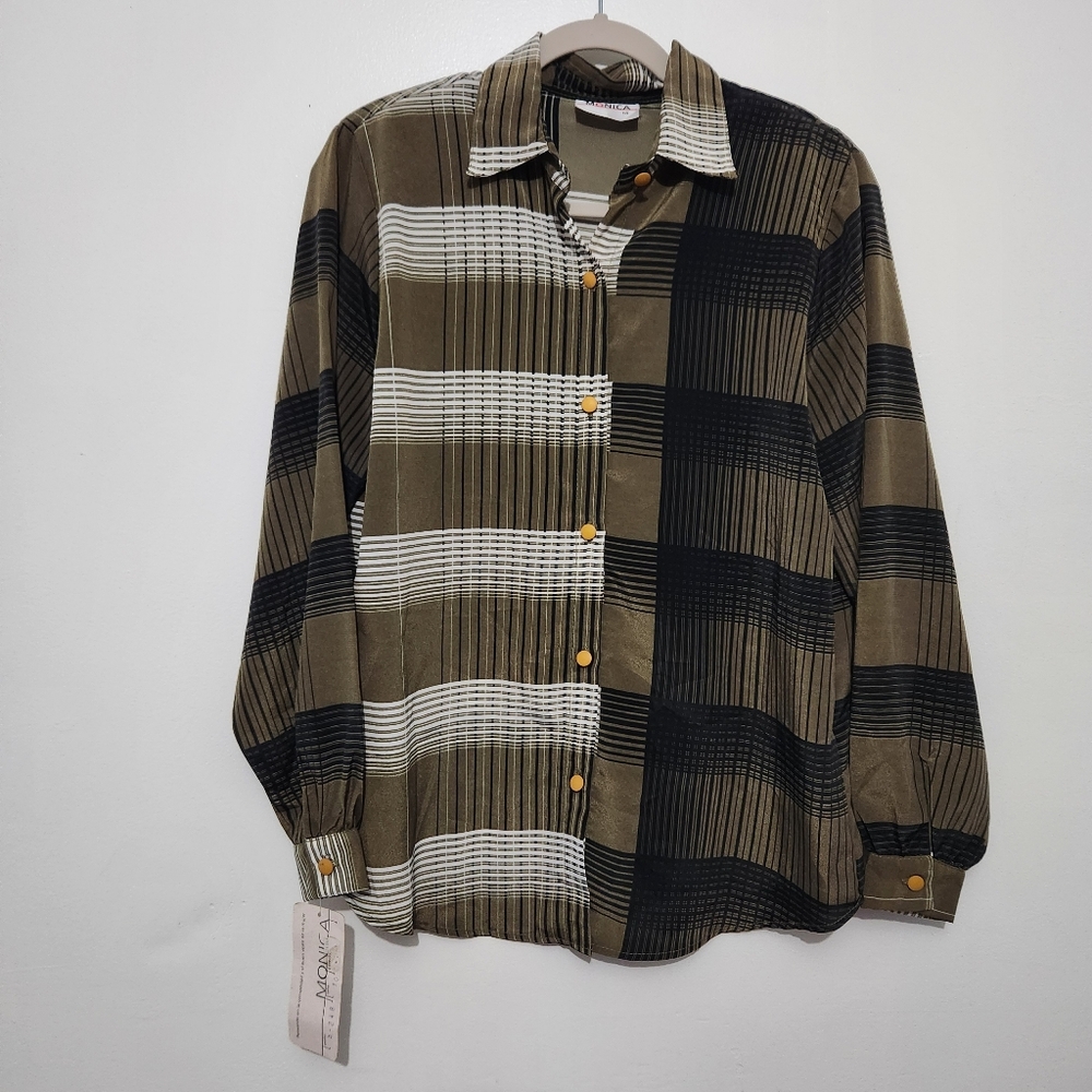 Vintage Monica NWT Deadstock Blouse Womens 10 Geometric Colorblock 80s 90s Shirt